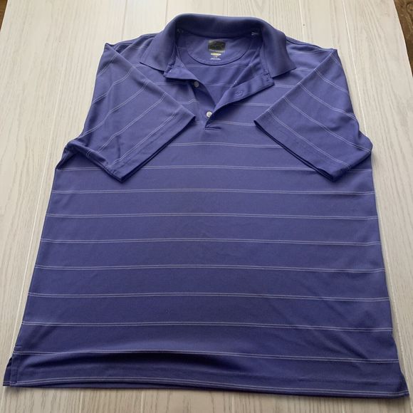 Greg Norman Mens Large Golf Polo Shirt Purple Woven Play Dry Short Sleeve Stripe - Picture 1 of 7